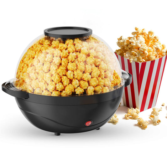 Electric Popcorn Machine, Home Use 6 Quart/24 Cup Stirring Popcorn Maker with Vented Serving Lid, Non-Sticking Coating, Stainless Steel Rod, Side Handle, Countertop Popcorn Popper for Movie