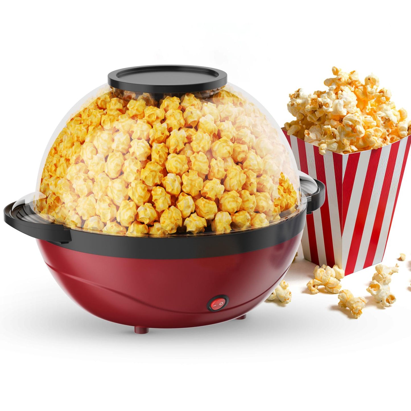 Electric Popcorn Machine, Home Use 6 Quart/24 Cup Stirring Popcorn Maker with Vented Serving Lid, Non-Sticking Coating, Stainless Steel Rod, Side Handle, Countertop Popcorn Popper for Movie