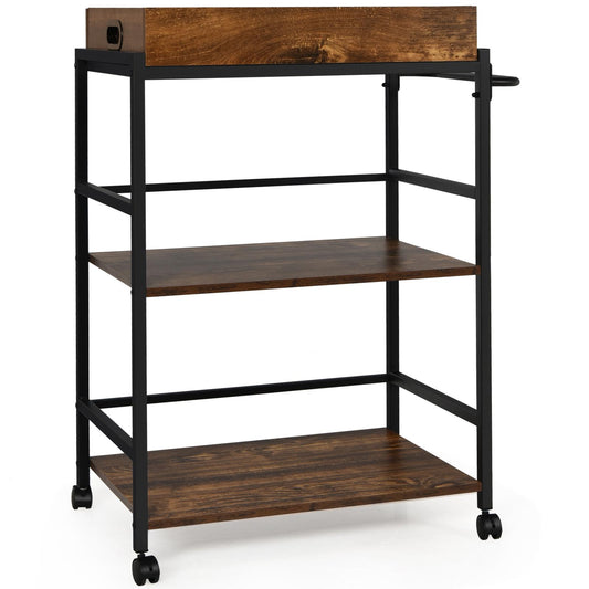 Giantex Industrial Bar Cart, Retro Style Kitchen Island on Wheels, Kitchen Serving Cart with Lockable Universal Wheels, Rustic Brown and Black, 28.5 x 16 x 36.5 inches (Rustic Brown)