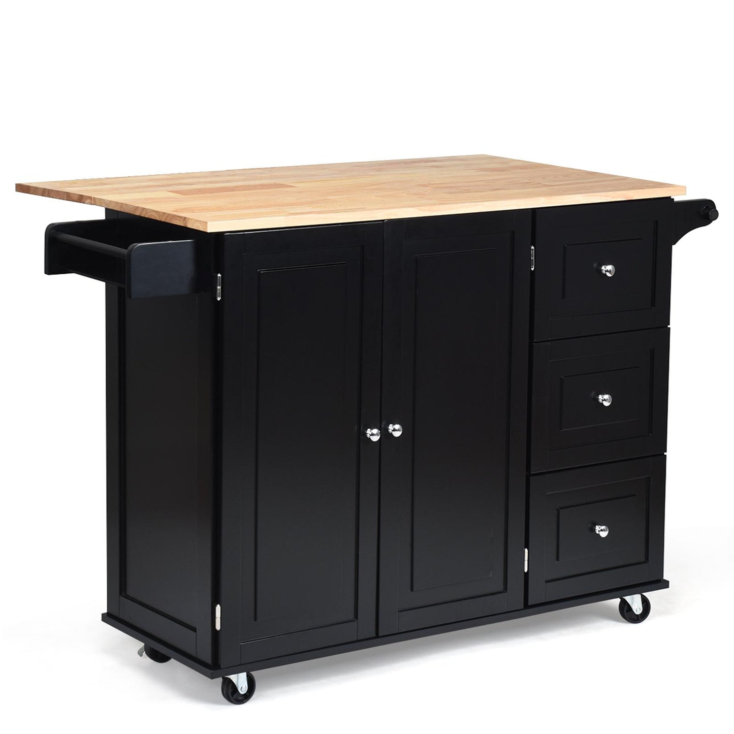 Giantex Kitchen Island Cart with Drop-Leaf Tabletop, Large Trolley Cart with Large Cabinet, 3 Drawers, Towel Rack, Kitchen and Dining Room Utensils Organizer on Wheels