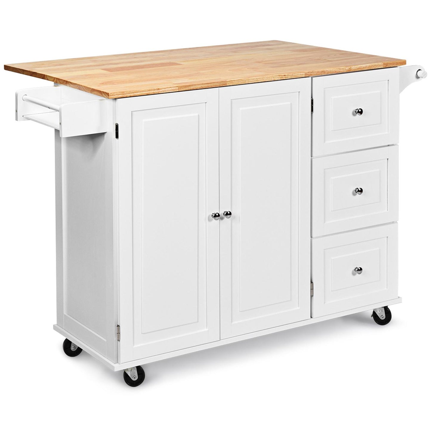 Giantex Kitchen Island Cart with Drop-Leaf Tabletop, Large Trolley Cart with Large Cabinet, 3 Drawers, Towel Rack, Kitchen and Dining Room Utensils Organizer on Wheels