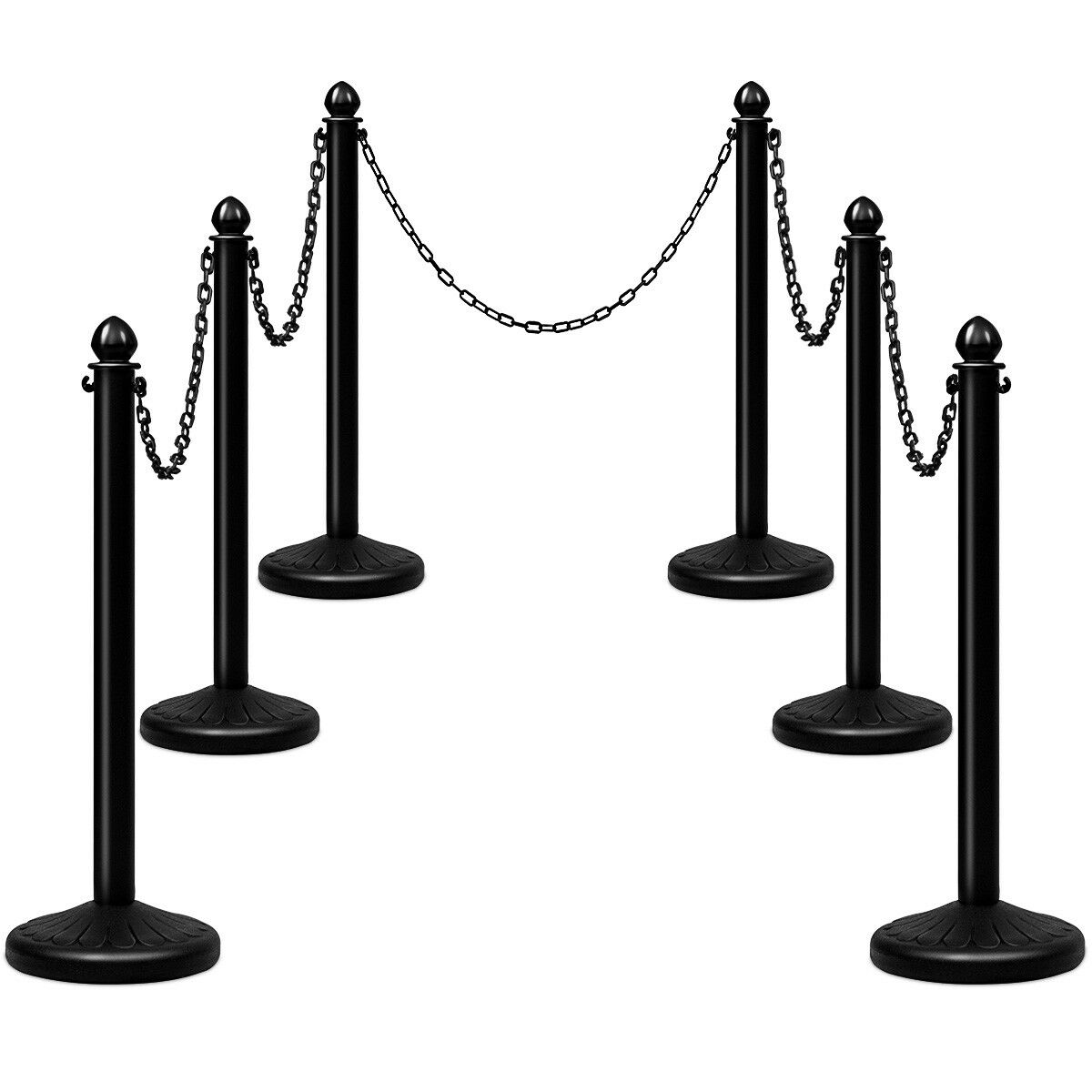 Giantex 6PCS Plastic Stanchion Set, Practical Crowd-Control Stanchion w/5 Detachable Chains & Sturdy Domed Base, Security Barrier Posts Chain Divider for Indoor & Outdoor