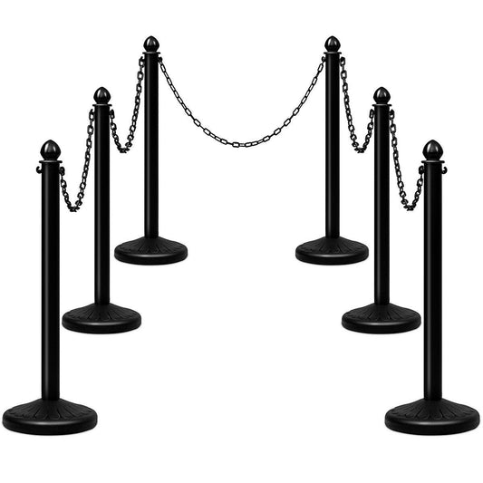Giantex 6PCS Plastic Stanchion Set, Practical Crowd-Control Stanchion w/5 Detachable Chains & Sturdy Domed Base, Security Barrier Posts Chain Divider for Indoor & Outdoor