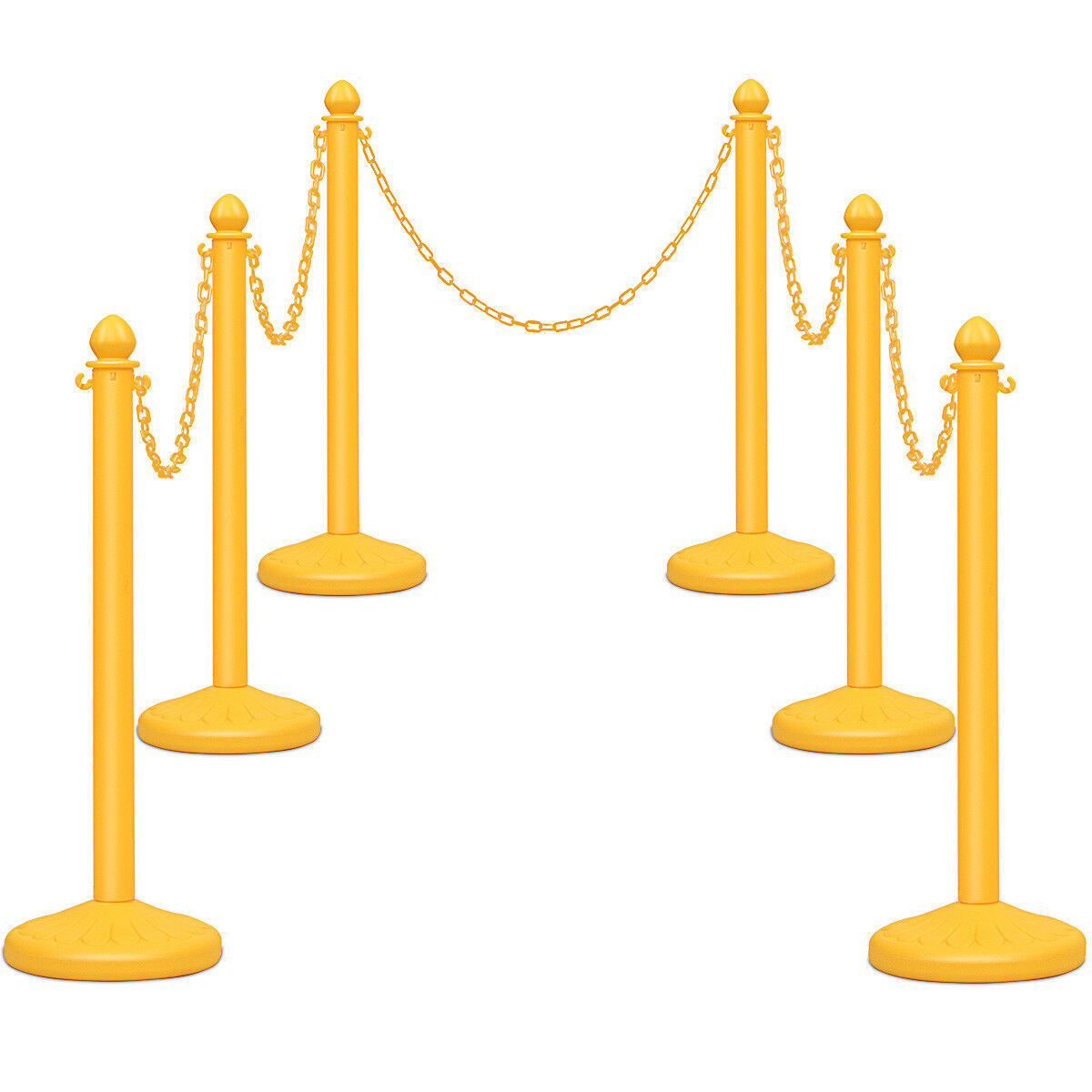 Giantex 6PCS Plastic Stanchion Set, Practical Crowd-Control Stanchion w/5 Detachable Chains & Sturdy Domed Base, Security Barrier Posts Chain Divider for Indoor & Outdoor (Yellow)