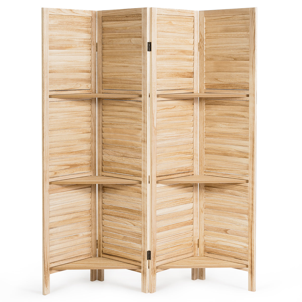 Giantex 4-Panels Wood Room Divider with Display Shelf Folding Privacy Room Dividers Screen for Home Office, 5.6FT