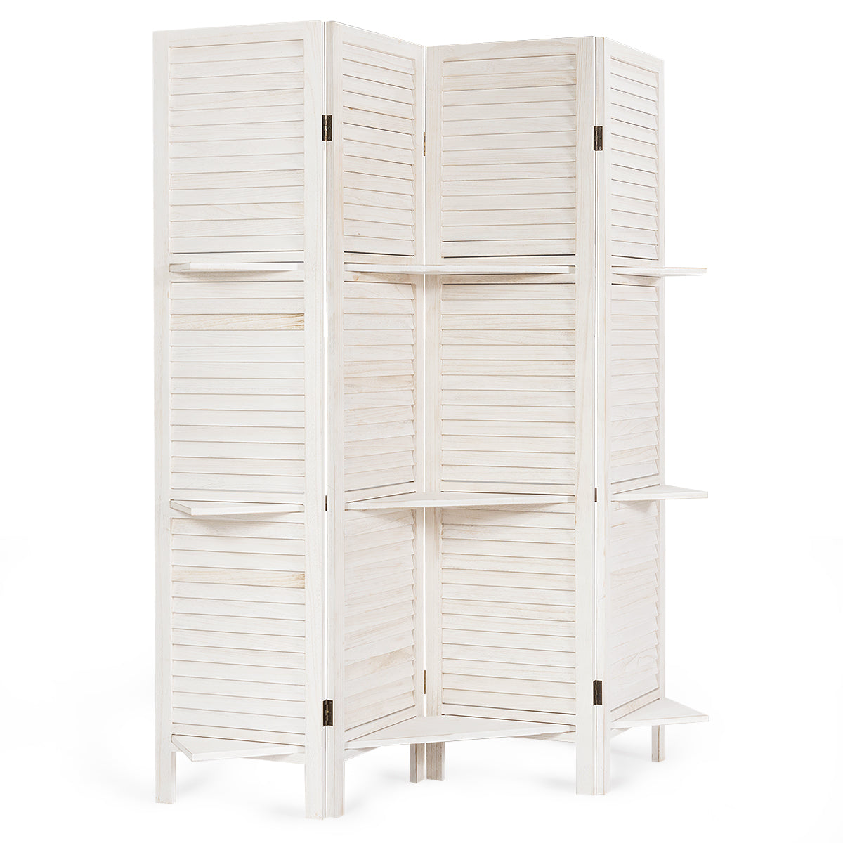 Giantex 4-Panels Wood Room Divider with Display Shelf Folding Privacy Room Dividers Screen for Home Office, 5.6FT