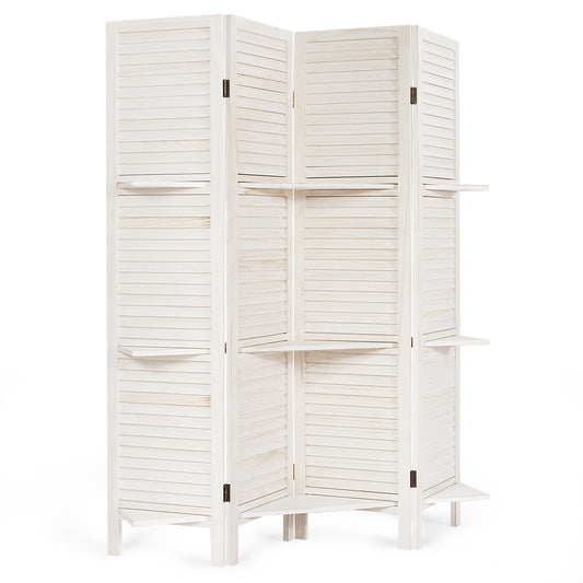 Giantex 4-Panels Wood Room Divider with Display Shelf Folding Privacy Room Dividers Screen for Home Office, 5.6FT