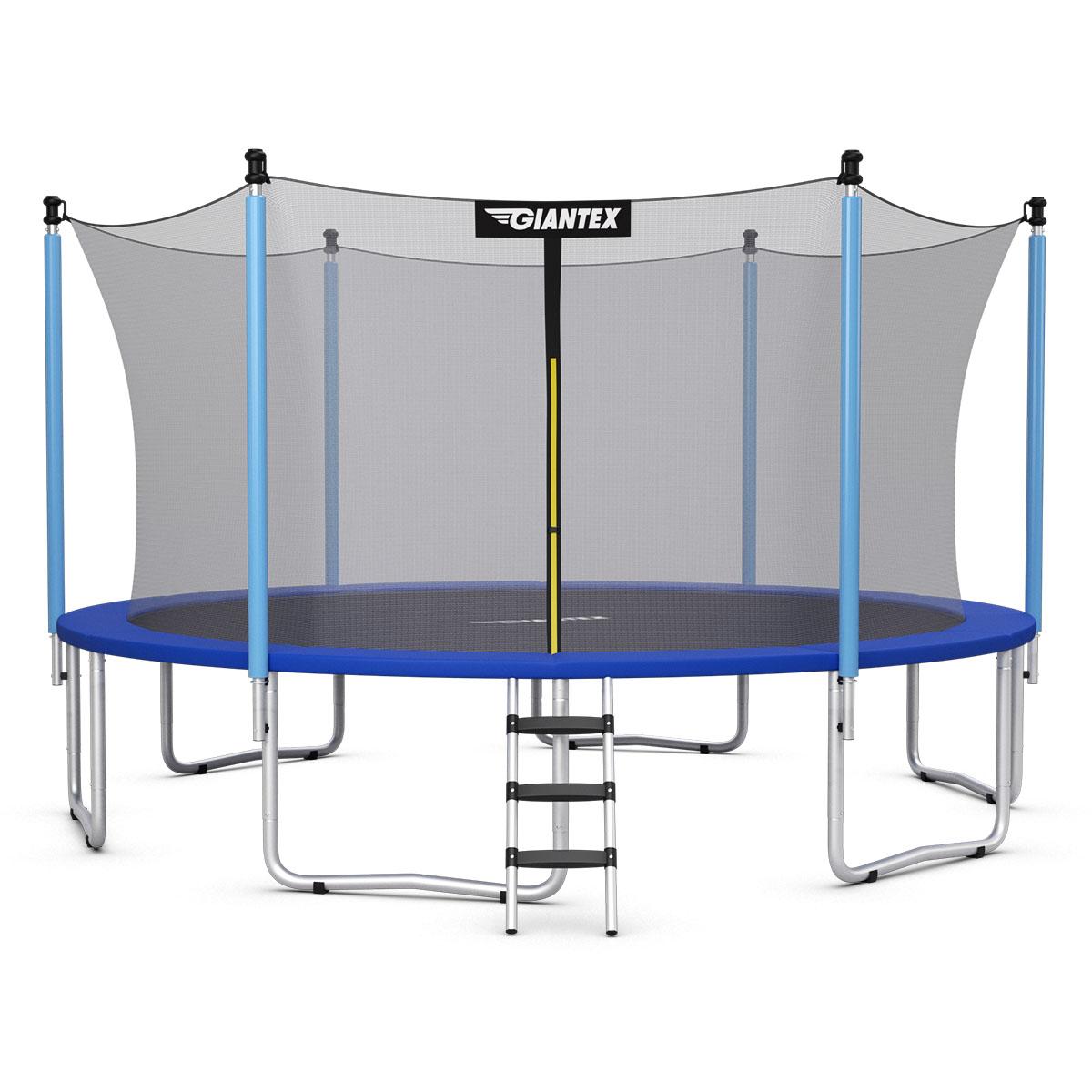 Giantex Trampoline, 12Ft 14Ft 15Ft Outdoor Trampoline with Safety Enclosure Net, Ladder, Jumping Mat, Rust-Resistant Poles, Outdoor Backyard Trampoline for Kids, Adults (12 Ft)