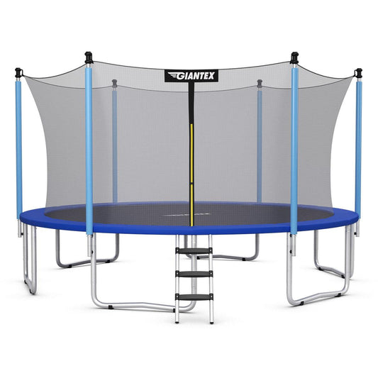 Giantex Trampoline, 12Ft 14Ft 15Ft Outdoor Trampoline with Safety Enclosure Net, Ladder, Jumping Mat, Rust-Resistant Poles, Outdoor Backyard Trampoline for Kids, Adults (12 Ft)