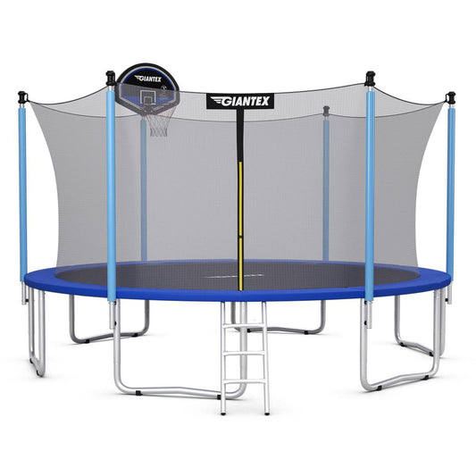 Giantex 15FT 14FT Trampoline with Basketball Hoop, Round Trampoline with Enclosure Net & Ladder, Safety Pad, Backyard Bounce Basketball Trampoline for Kids & Adults Outdoor Activities(15Ft)