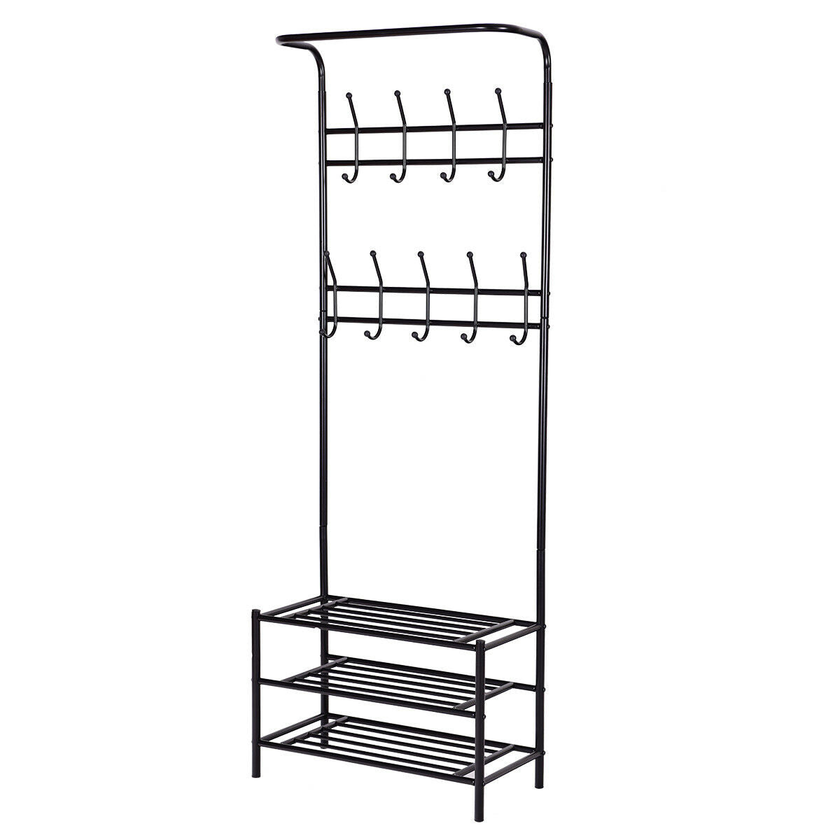 Giantex 3-Tier Storage Shelves, Multi-Purpose Metal Coat and Shoe Bench Rack Bag Clothes Umbrella and Hat Rack for Entryway Corner Hallway Garment