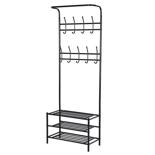 Giantex 3-Tier Storage Shelves, Multi-Purpose Metal Coat and Shoe Bench Rack Bag Clothes Umbrella and Hat Rack for Entryway Corner Hallway Garment