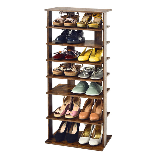 Giantex Patented 7 Tiers Vertical Shoe Rack, Entryway Slim Wooden Shoes Racks, Skinny Shoe Rack Organizer, Space Saving Shoes Storage Stand for Front Door, Rustic Brown