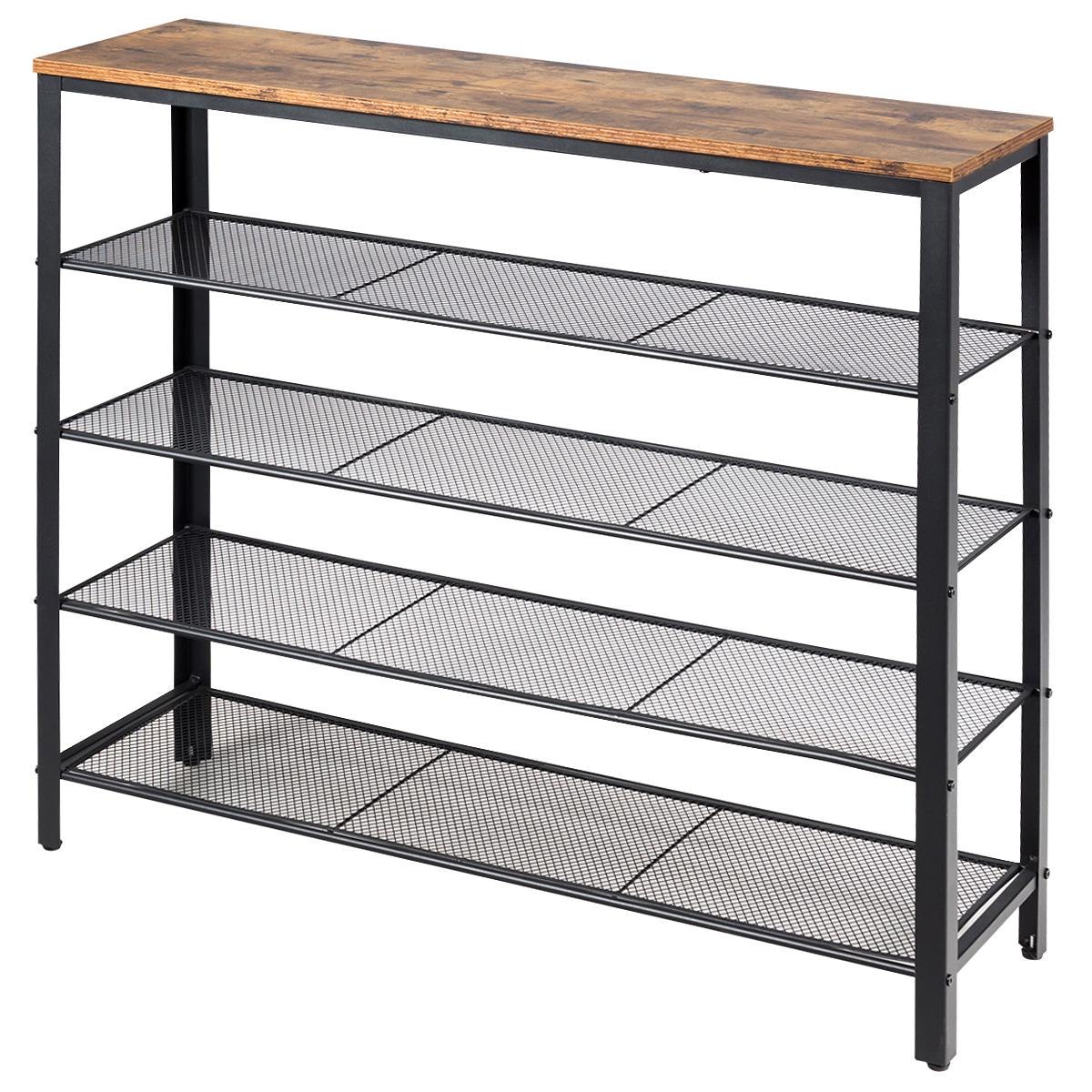Giantex 5-Tier Shoe Rack, Industrial Metal Shoe Storage Organizer w/ 4 Metal Mesh Shelves for 16-20 Pairs, Multi-Functional Shoe Tower w/ Sturdy Frame for Entryway, Bedroom, Rustic brown