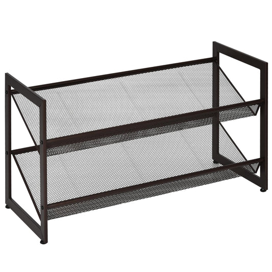Giantex Shoe Rack, 2 Tier Iron Shoe Shelf w/ 2 Placement Modes, Space Saving Layered Shoes Shelving, Freestanding Assembled Shoes Storage Organizer for Living Room, Entryway & Cloakroom