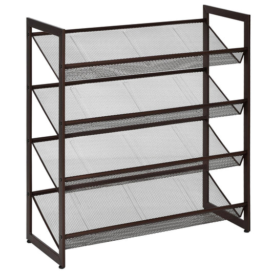 Giantex Shoe Rack, 4 Tier Iron Shoe Shelf w/ 2 Placement Modes, Space Saving Layered Shoes Shelving, Freestanding Assembled Shoes Storage Organizer for Living Room, Entryway & Cloakroom