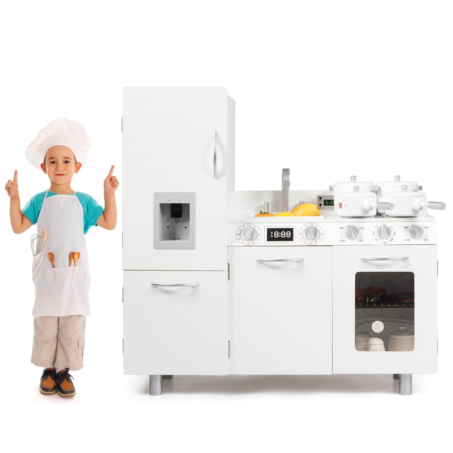 Giantex Kids Kitchen Playset, Toddlers Wooden Play Kitchen, Cookware Utensils, Stove, Sink, Microwave, Large Storage Cabinet & Shelf, Towel Rack, Pretend Play Set for Boys Girls Ages 3+