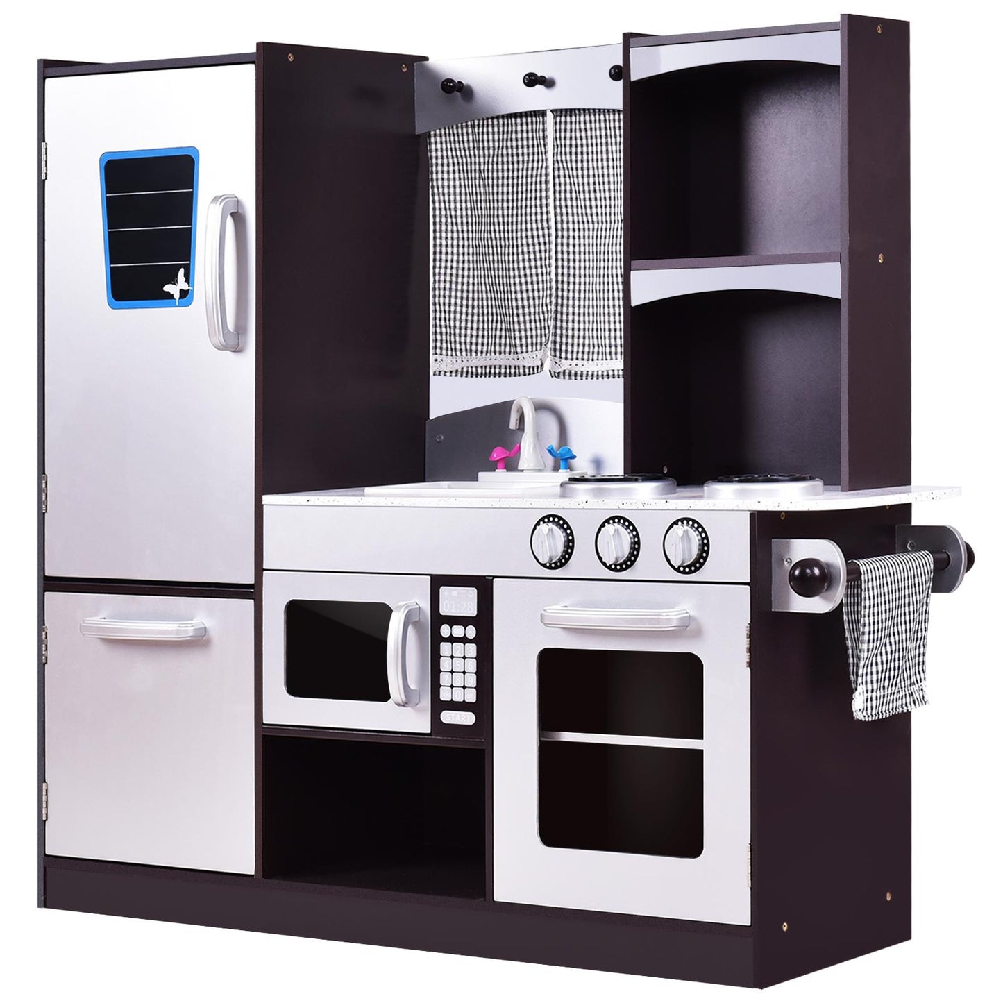 Giantex Kids Kitchen Playset, Pretend Play Toddler Kitchen with Sink, Stovetop, Microwave, Large Storage Cabinet, Simulated Sound, Great Gift for Boys Girls Ages 3+