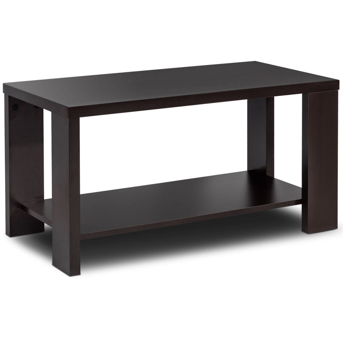 Giantex 2 Tier Coffee Table, Modern Central Table with Storage Shelf, Rectangular Cocktail Table with Wooden Frame, Tea Table, Dark-Brown