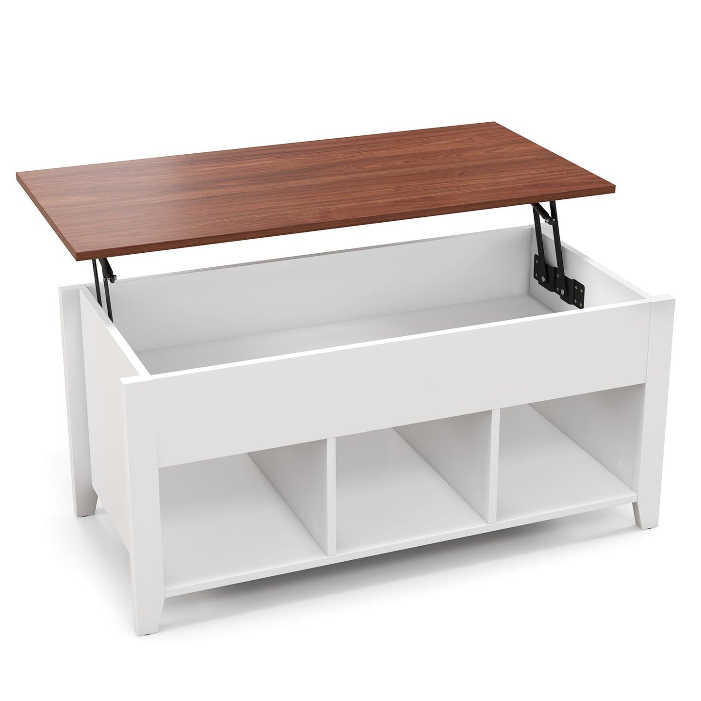 Giantex Lift Top Coffee Table, with Hidden Storage Compartment & 3 Open Shelves, Rectangular Cocktail Tea Table w/Solid Wood Legs for Living Room Reception Room, White