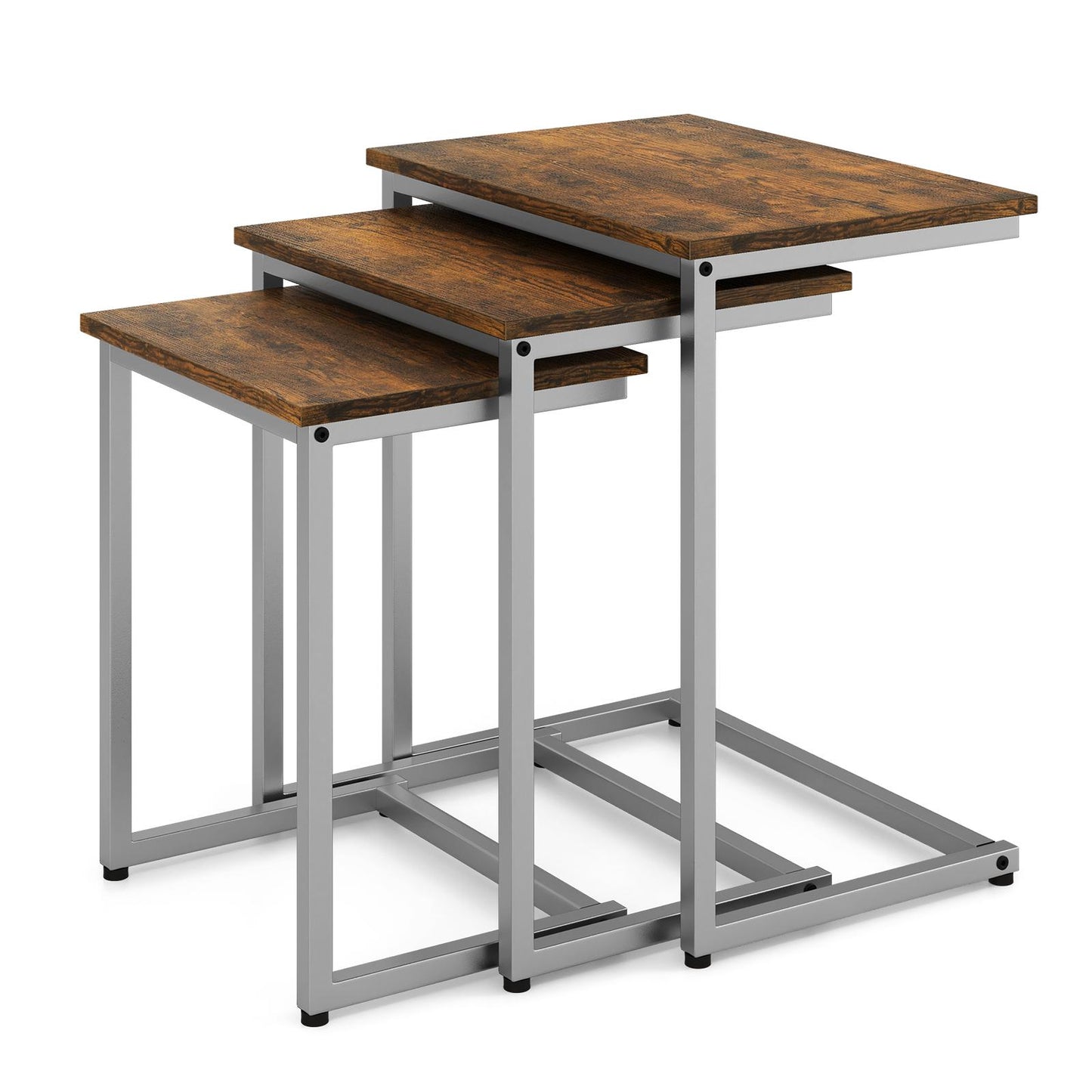 Giantex Classical Nesting End Table, 3pcs Stacking Coffee Table, Living Room Night Table with Metal Frame, Space Saving, Easy Assembly, Accent Furniture, Rustic?Brown