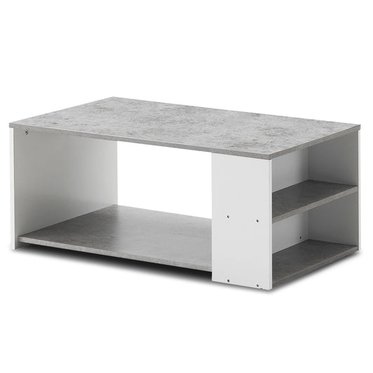 Giantex Coffee Table with Ample Storage Shelves, Smooth Surface & Extra Storage Space, Strong Bearing Wooden Table, Easy Assembly (Gray)