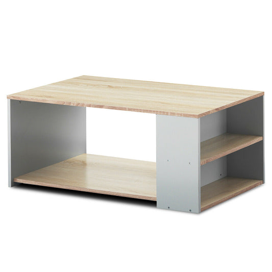 Giantex Coffee Table with Ample Storage Shelves, Smooth Surface & Extra Storage Space, Strong Bearing Wooden Table, Easy Assembly (Natural)