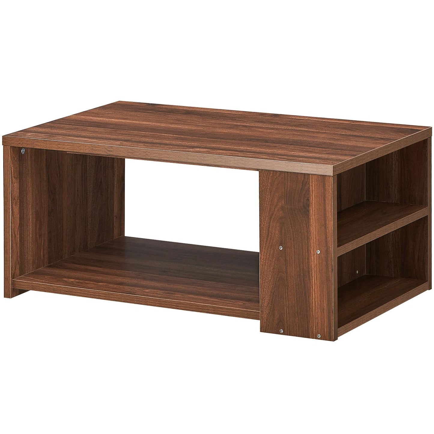 Giantex Coffee Table with Ample Storage Shelves, Smooth Surface & Extra Storage Space, Strong Bearing Wooden Table, Easy Assembly (Walnut)