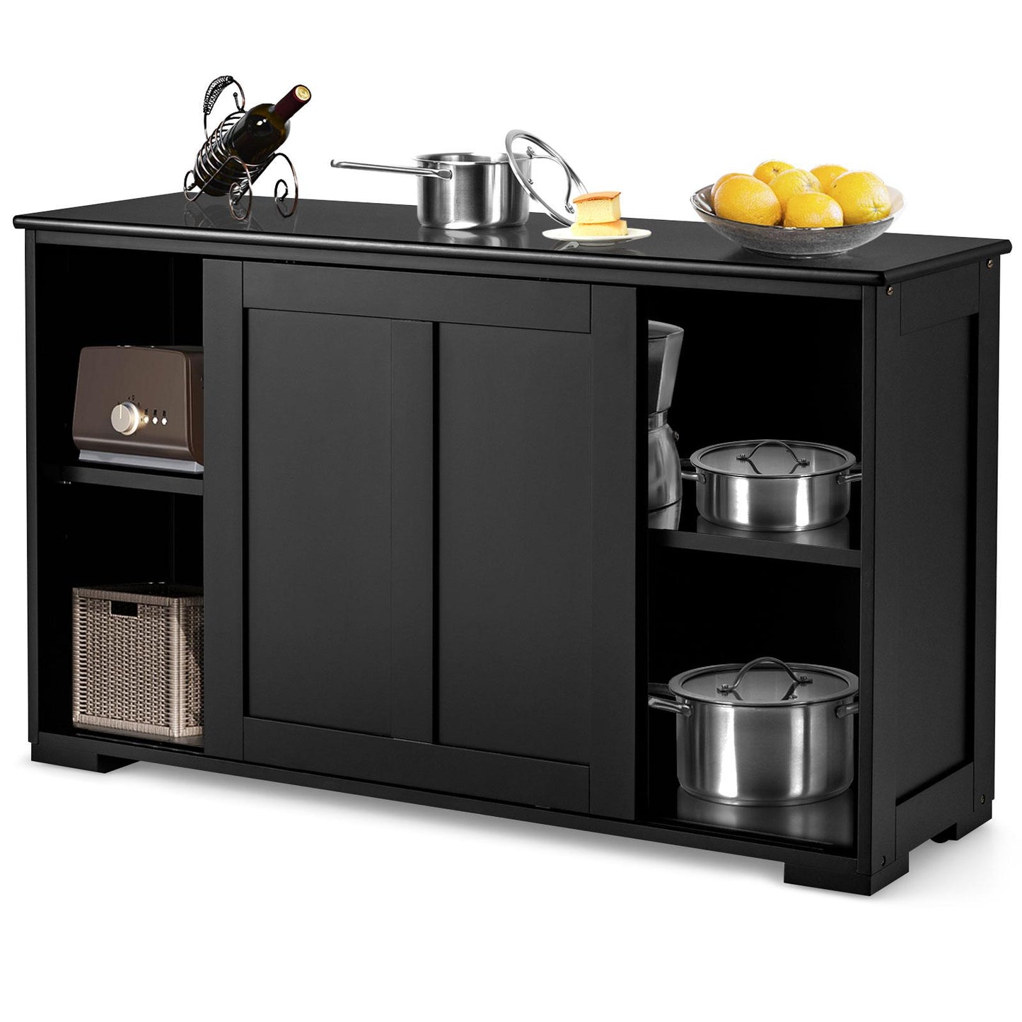 Giantex Freestanding Kitchen Sideboard, Multipurpose Cupboard w/ Sliding Doors & 3-Position Adjustable Divider, Kitchen Storage Cabinet, Floor Side Cabinet, Black