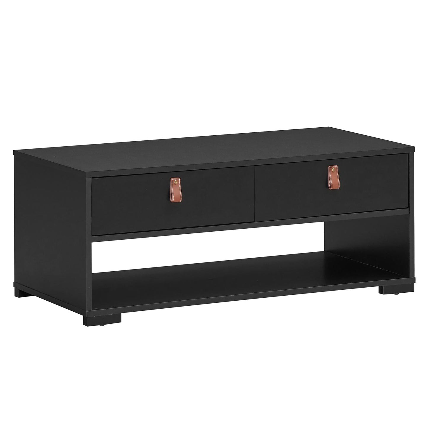Giantex Industrial Coffee Table, Rectangular Entertainment Center Table w/ 2 Drawers & Open Storage Shelf, Mid Century Wooden Accent Cocktail Sofa Table for home office