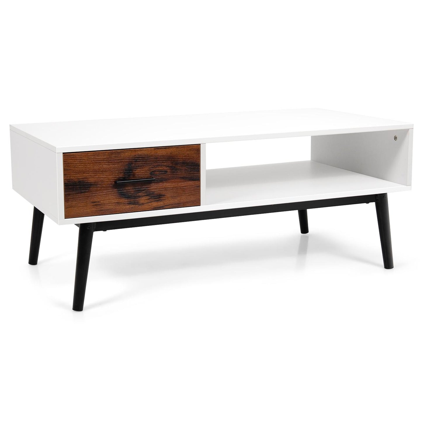 Giantex Coffee Table, Rectangular Wooden Sofa Table w/Drawer & Open Storage Shelf, Accent Cocktail Table for Living Room Apartment Office, Modern Elegant Functional Table