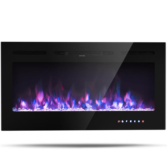 Electric Fireplace Insert 40-Inch Wide, 750W/1500W Wall Recessed and Mounted Fireplace with Remote Control, 9 Flame Colors, 5 Brightness Settings, 8 H Timer, Fireplace Heater for Indoor Use