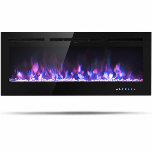 Electric Fireplace Insert 50-Inch Wide, 750W/1500W Wall Recessed and Mounted Fireplace with Remote Control, 9 Flame Colors, 5 Brightness Settings, 8 H Timer, Fireplace Heater for Indoor Use