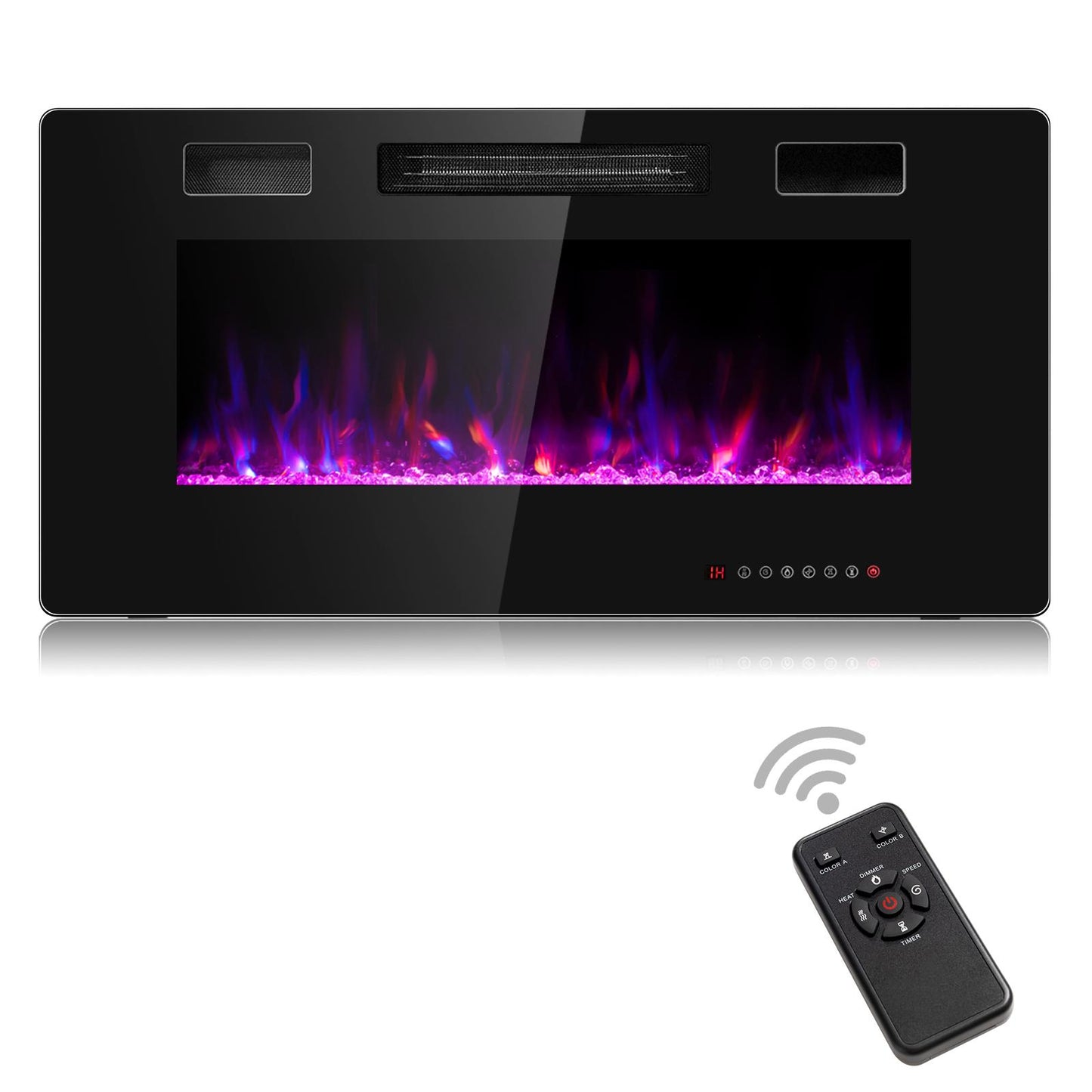 Electric Fireplace Insert, 750W/1500W LED Fireplace w/Remote Control, 8H Timer & 12 Flame Colors, Wall Mounted Fireplace, Fireplace Heater, Recessed Electric Fireplace for Home RV