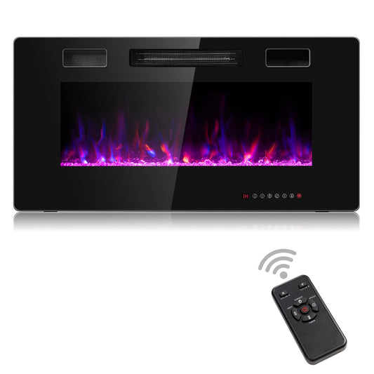 Electric Fireplace Insert, 750W/1500W LED Fireplace w/Remote Control, 8H Timer & 12 Flame Colors, Wall Mounted Fireplace, Fireplace Heater, Recessed Electric Fireplace for Home RV