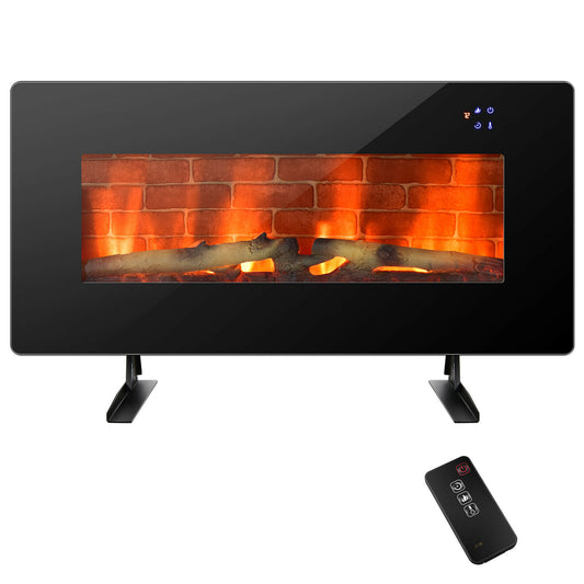 36 Inches Electric Fireplace, Freestanding & Wall-Mounted Electric Heater, 1400W Electric Fireplace with Timer, Remote Control, Touch Screen, 7 Flame Colors, Overheating Protection