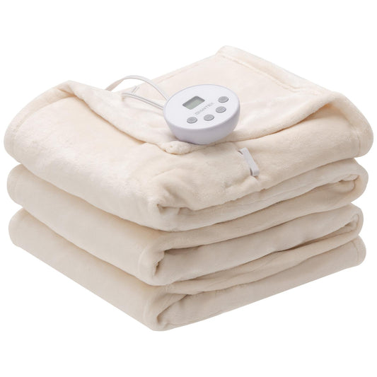 Electric Heated Blanket, Machine-Washable Flannel Blanket, 62" x 84" Twin Size Heated Throw Blanket with 10 Heat Levels, 8 Hours Auto Off, Overheating Protection, ETL Approved (Beige)