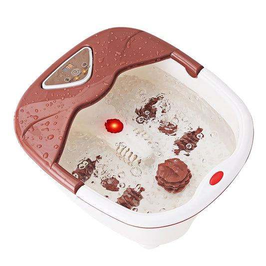 Giantex Foot Spa Bath Massager, Foot Therapy Machine w/PTC Heating Function & Infrared Bubbling, Electric Foot Bath Tub w/LCD Display, 4 Massaging Rollers & Portable Handle (Brown)