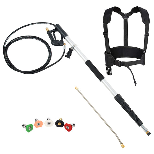 Telescoping Pressure Washer Extension Wand, Telescoping Spray Wand Lance 18 Ft, Commercial Grade Washer Spray Gun, Wands with Adjustable Strap Belt and 5 Quick Connect Nozzles, 4000 PSI