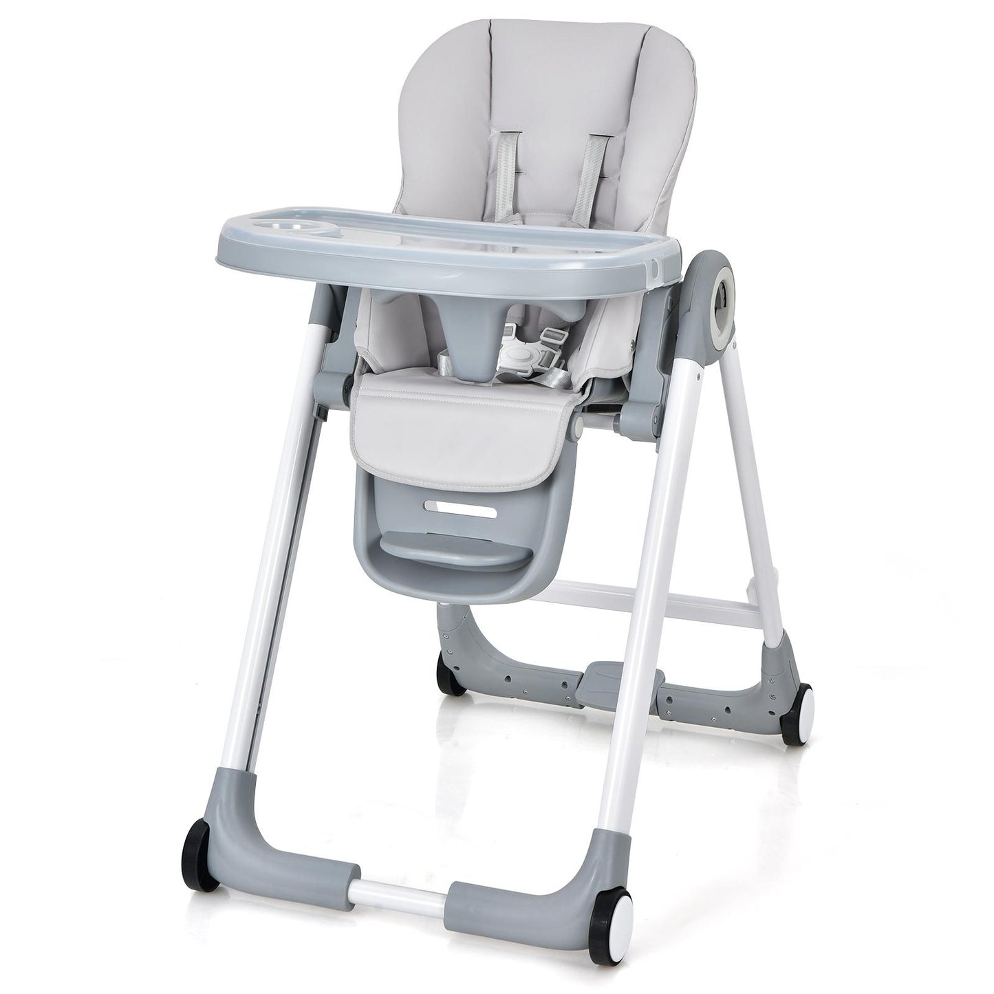 Giantex High Chair for Babies and Toddlers, Foldable Feeding Chair with Adjustable Height, Detachable Double Trays & Seat Cushion, Toddler Dining Chair with Wheels