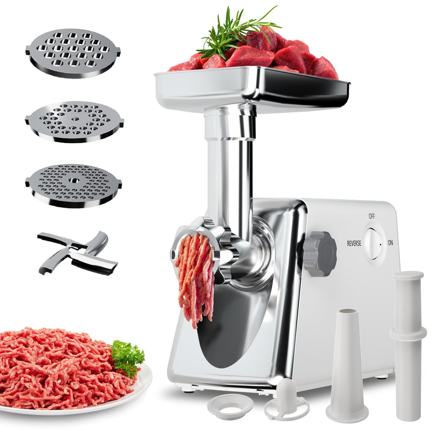 Giantex Electric Meat Grinder, 1300W Food Slicer Mincer with 3 Stainless Steel Grinding Plates, Sausage Stuffing Tubes
