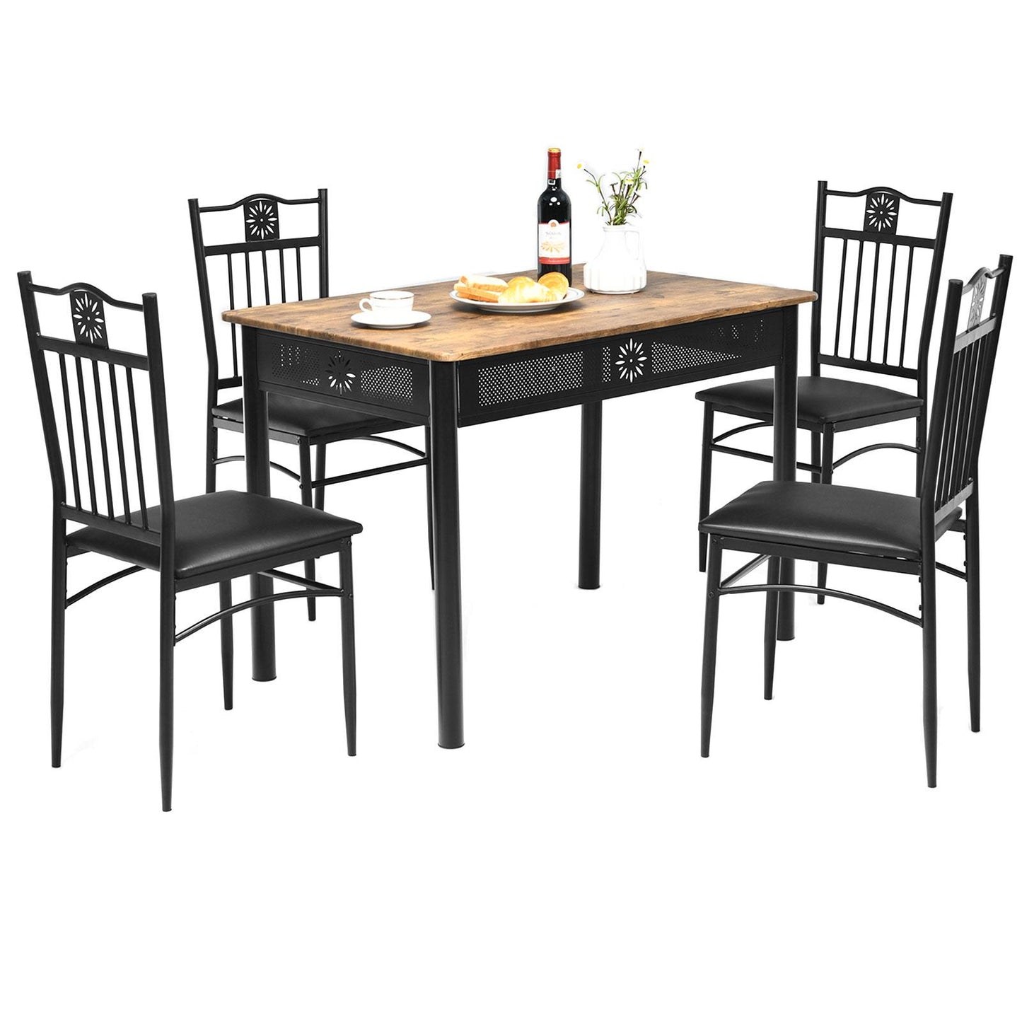 Giantex 5 Piece Dining Set, Modern Bench Table Set w/Wood Top & Soft Padded Seat, Dining Table and Chairs Set for Home Kitchen, Black