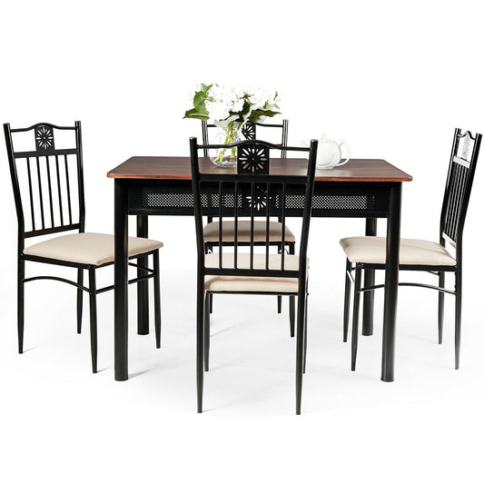 Giantex 5 Piece Dining Set, Modern Bench Table Set w/Wood Top & Soft Padded Seat, Dining Table and Chairs Set for Home Kitchen, Black