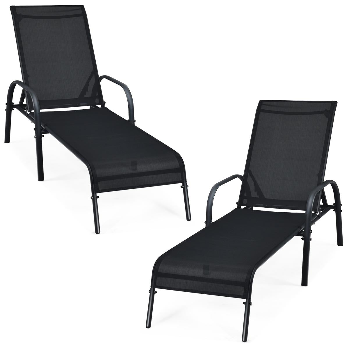 Giantex  2 Pcs Chaise Lounge Chair, Adjustable Reclining Lounge Chairs, Folding Recliners Patio Furniture for Backyard Lawn
