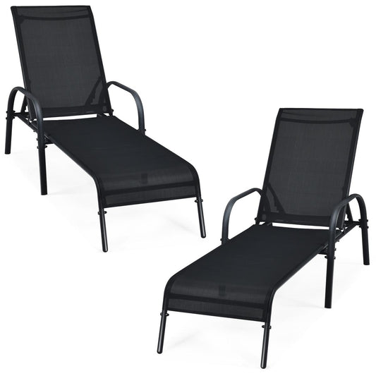Giantex  2 Pcs Chaise Lounge Chair, Adjustable Reclining Lounge Chairs, Folding Recliners Patio Furniture for Backyard Lawn