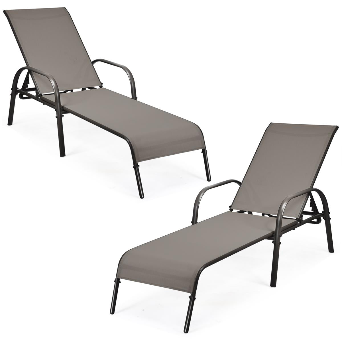 Giantex  2 Pcs Chaise Lounge Chair, Adjustable Reclining Lounge Chairs, Folding Recliners Patio Furniture for Backyard Lawn