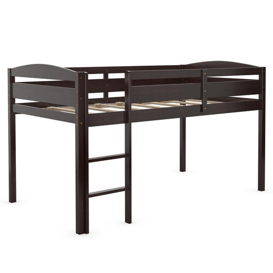 Giantex Wooden Twin Loft Bed, Kids Solid Wood Bed Frame with Ladder & Guardrails, No Box Spring Needed, Easy Assembly, Espresso