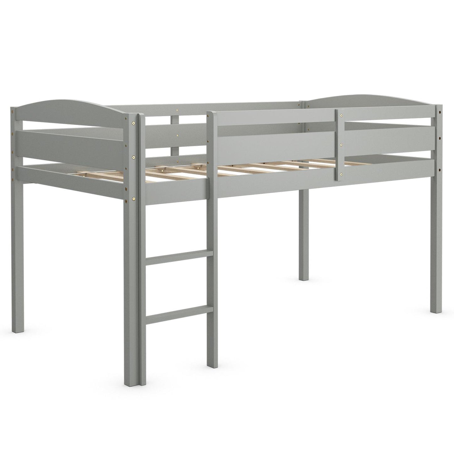 Giantex Wooden Twin Loft Bed, Kids Solid Wood Bed Frame with Ladder & Guardrails, No Box Spring Needed, Easy Assembly, Grey