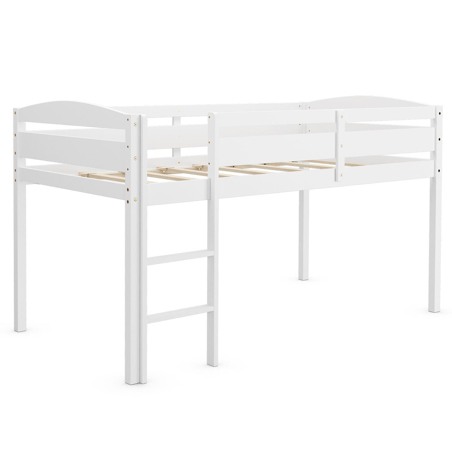 Giantex Wooden Twin Loft Bed, Kids Solid Wood Bed Frame with Ladder & Guardrails, No Box Spring Needed, Easy Assembly, White