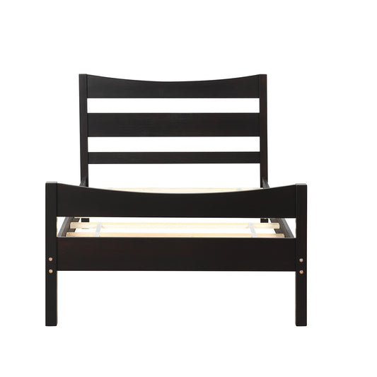 Giantex Twin Size Wood Bed Frame, Panel Bed Mattress Foundation w/Strong Support for Kids, No Box Spring Needed, Coffee